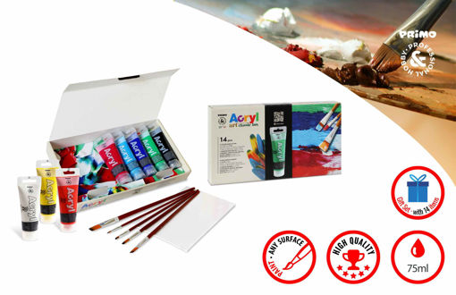 Picture of ACRYLIC PAINT SET 8 TUBES 75ML + CANVAS + 5 BRUSHES